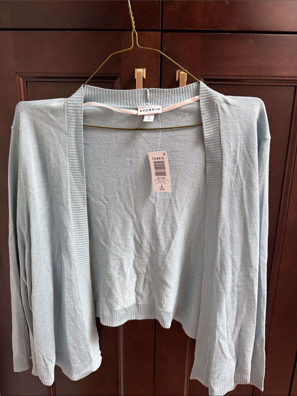 Torrid Stone Blue Open Cropped Cardigan with Rib Trim